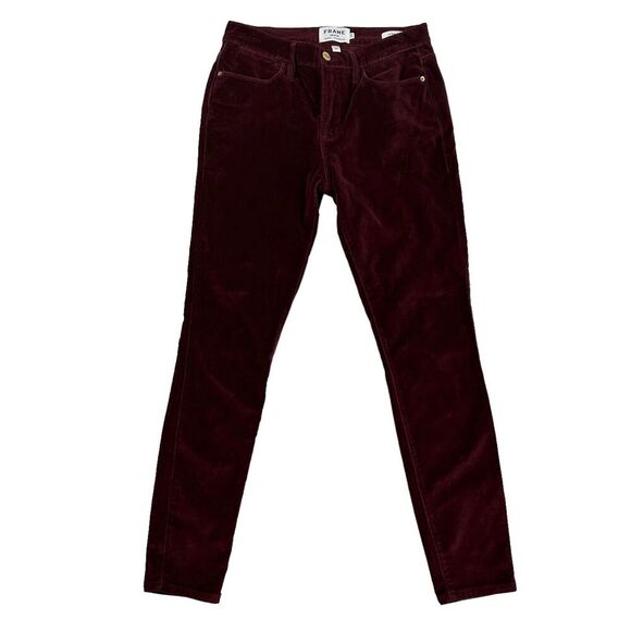 Frame Denim Le High Skinny Pinot Velour Velvet Burgundy Jeans Size 26 Stretch - Picture 1 of 11